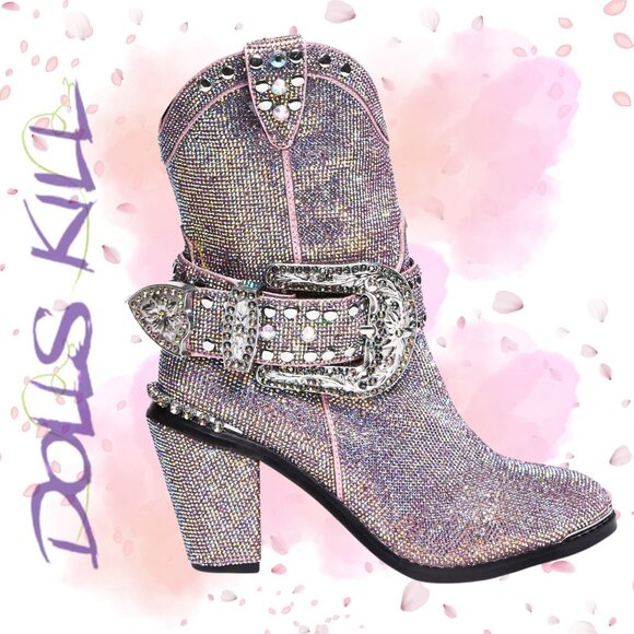 NIB Dolls Kill Sheriff Shine Cowboy Boots - Mauve Bling (rare color) - Picture 1 of 6